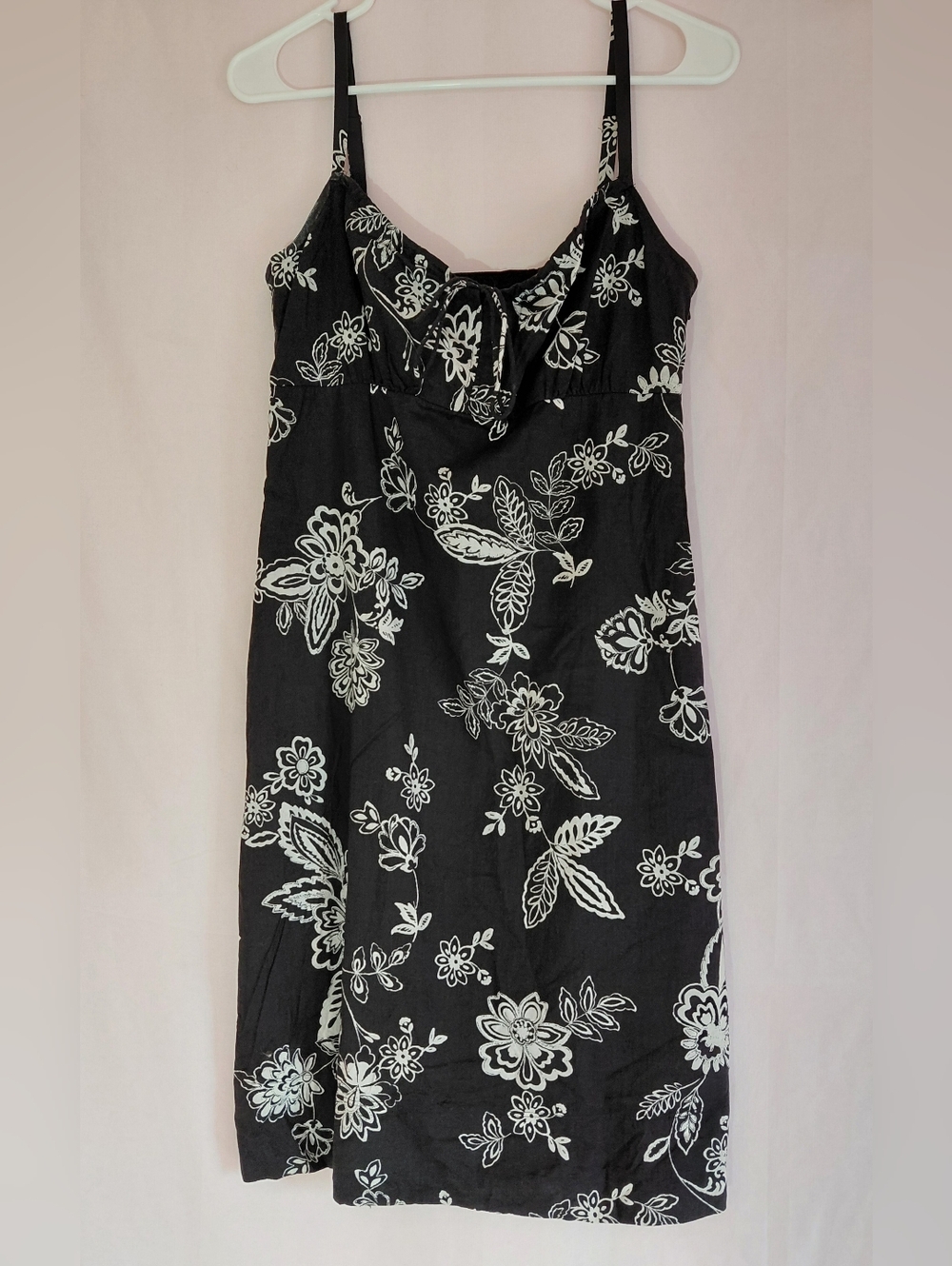 Vintage Y2k New York & Company Black Fkoral Sundress Milkmaid Cami Dress Sz 2